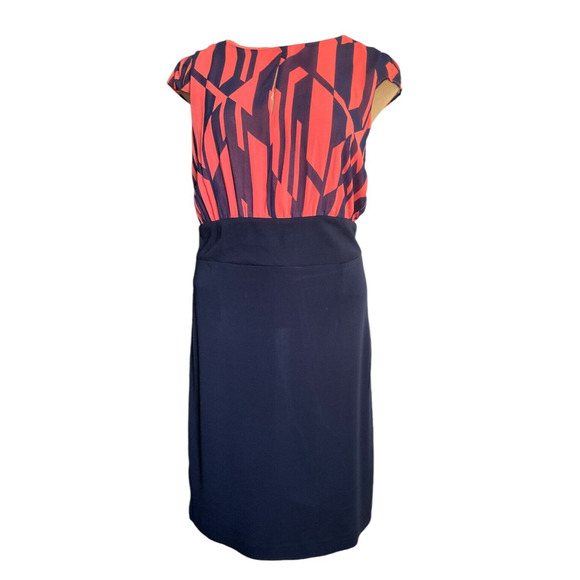 MNG by Mango Women's Large Navy Blue Dress Pink Coral Graphic Button Back Detail - Picture 1 of 12